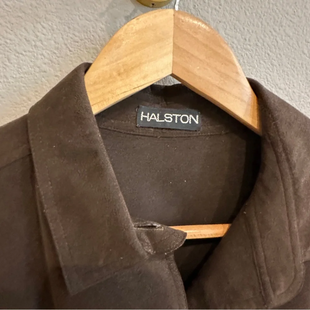 Vintage Halston Chocolate Brown Wool Duster Coat 1970s Union Made USA Minimalist - Picture 10 of 13